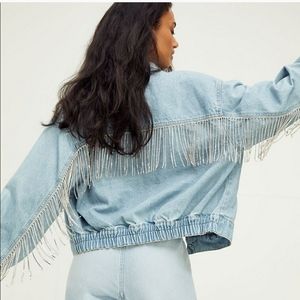 Free People Rhinestone Denim Bomber Jacket